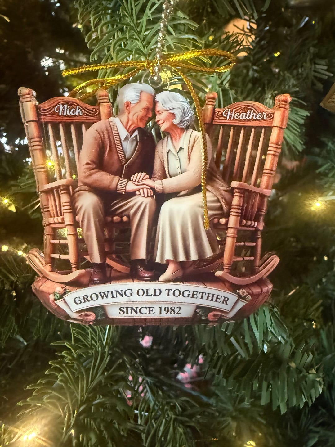 Customer photo review of Old Couple Sitting On Rocking Chairs Together Personalized Christmas Acrylic Ornament