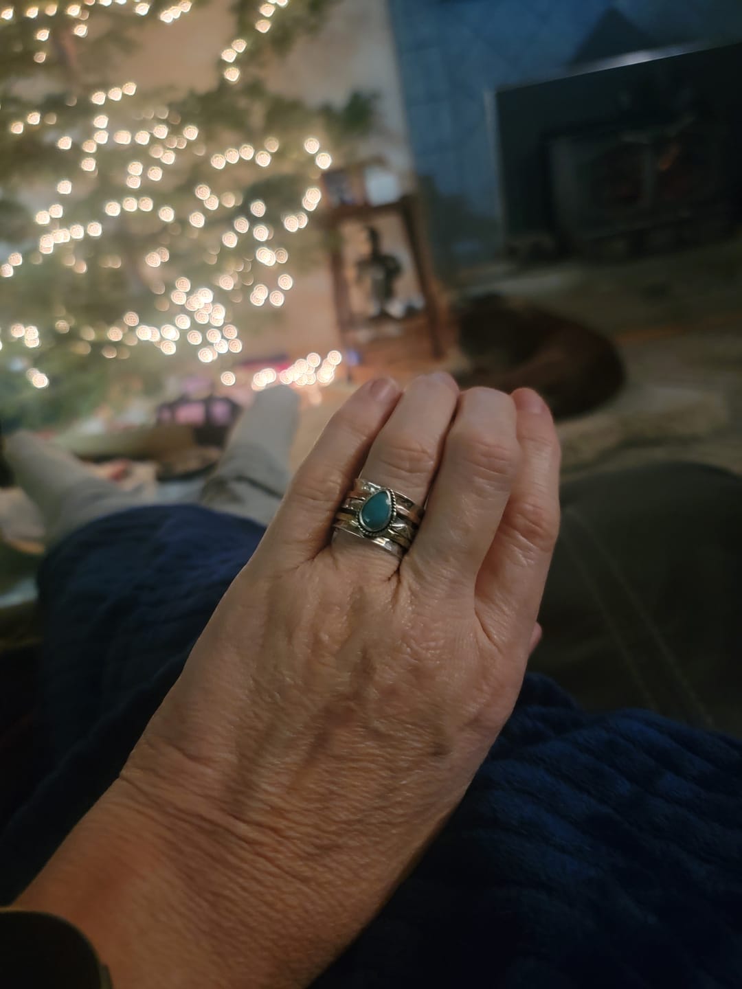 Customer photo review of Teardrop Turquoise Fidget Ring Sterling Silver