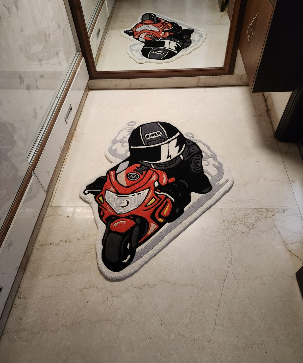 Customer photo review of Biker Custom Rug | Handmade | Letsrug
