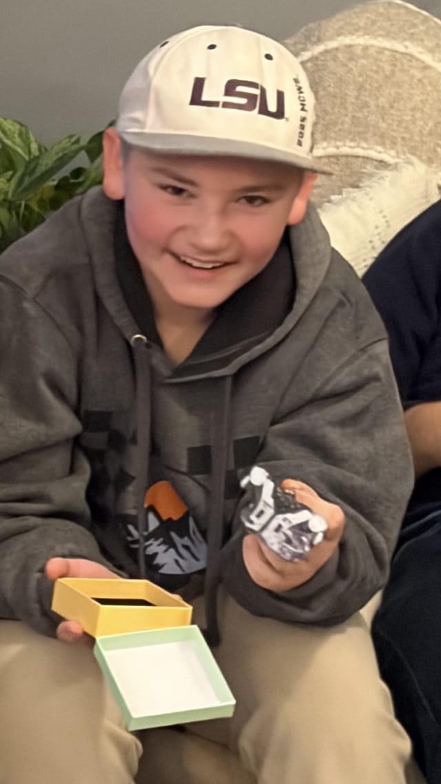 Customer photo review of American Football Shoulder Pads and Helmet Personalized Ornament