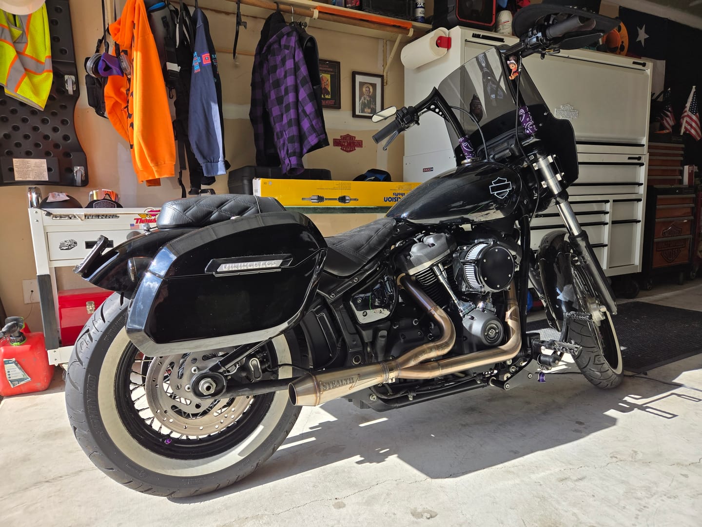 Customer photo review of 32L - Darkin Large Quick Mount Painted Hard Saddlebags for Harley Softail Street Bob FXBB