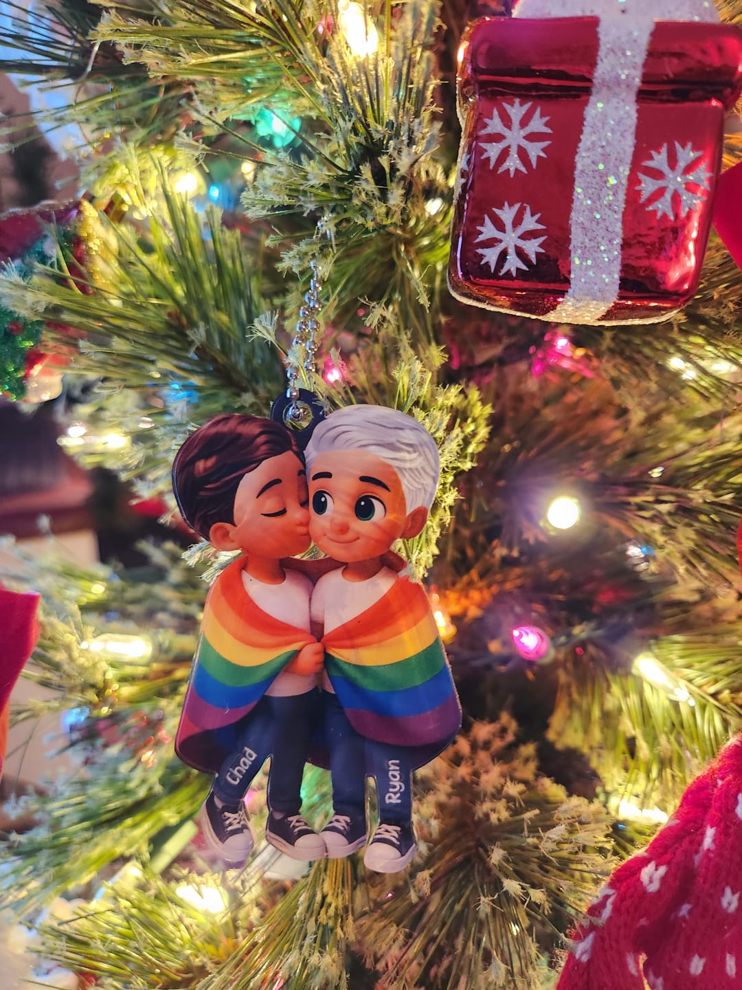 Customer photo review of Pride Month LGBT Couple Love Is Love Personalized Acrylic Christmas Ornament