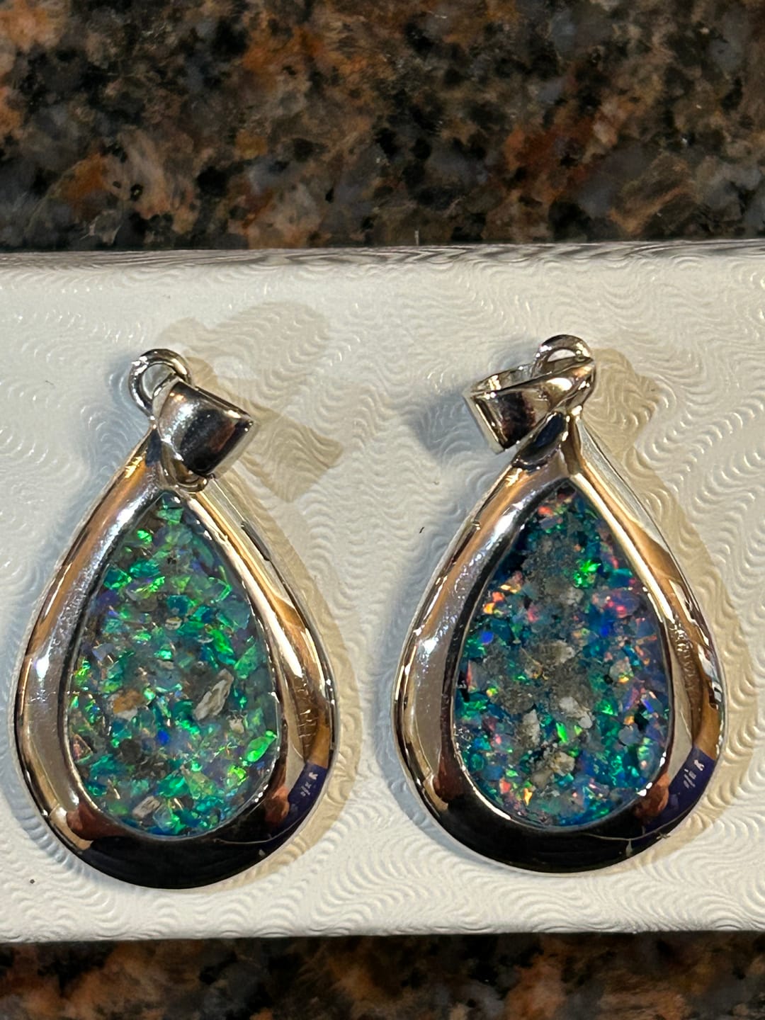 Customer photo review of Pear Drop Opal Cremation Pendant - Engravable