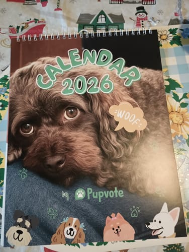 Customer photo review of Official Pupvote Cutest Pets of the Year Calendar (2026)