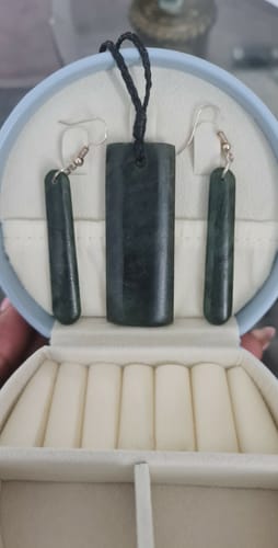 Customer photo review of 5cm Genuine NZ Greenstone Drop Earrings