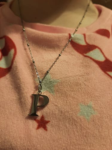 Customer photo review of P Initial Pendant Necklace + FREE Diamond Stud Earrings Silver