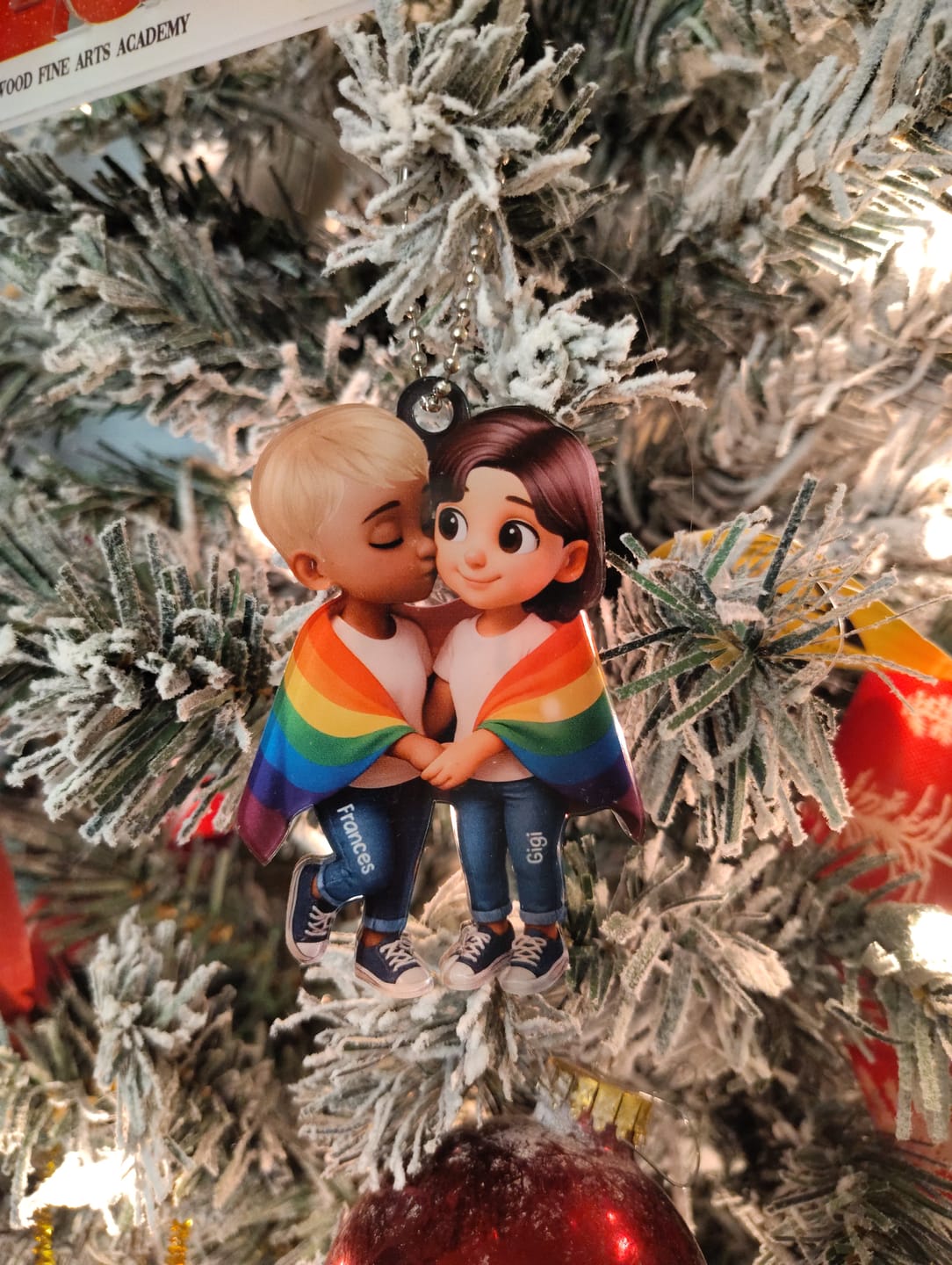 Customer photo review of Pride Month LGBT Couple Love Is Love Personalized Acrylic Christmas Ornament