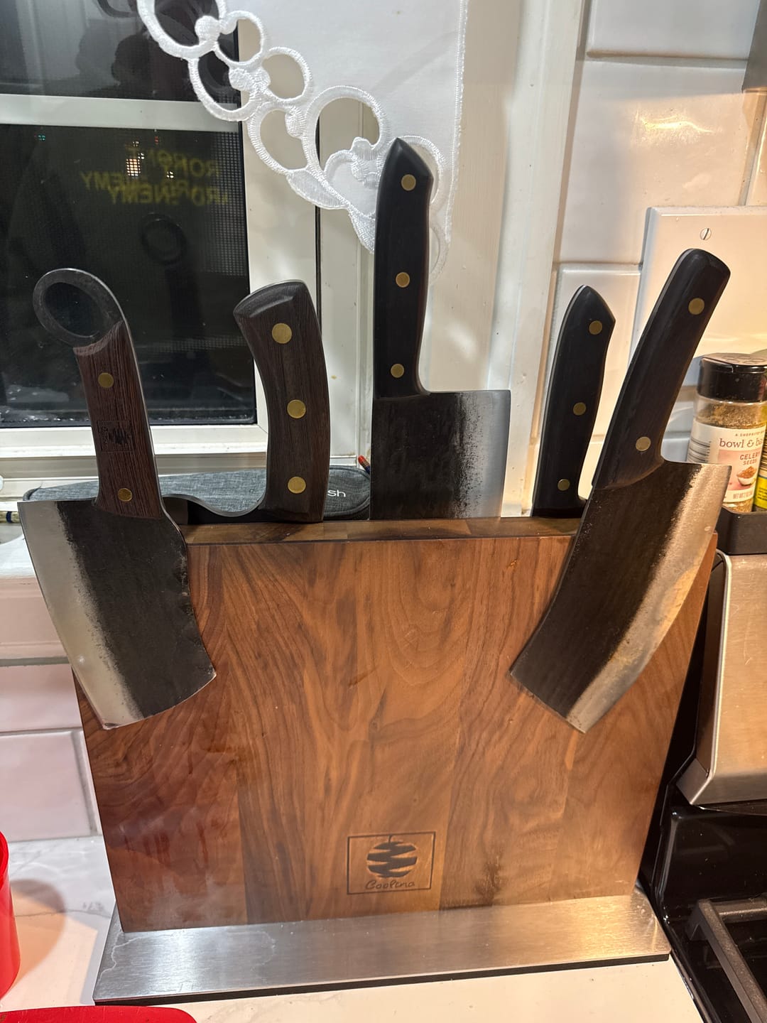 Customer photo review of Walnut Magnetic Knives Holder