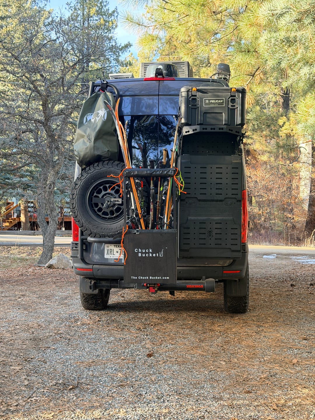 Customer photo review of Chuck Bucket Hitch-Mounted Ski & Snowboard Carrier
