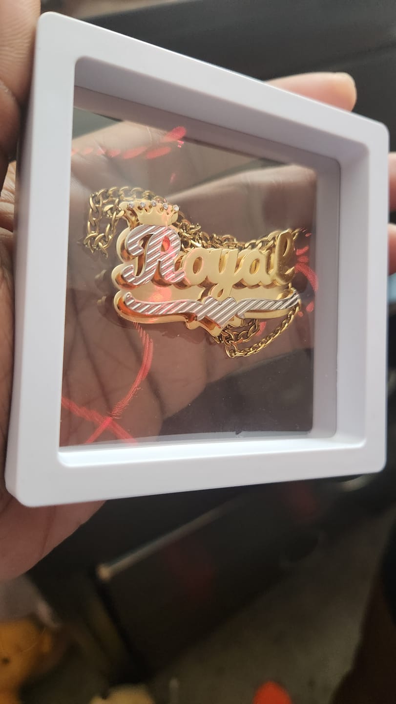 Customer photo review of Double Plated Royal Name Necklace w/ Cuban Chain