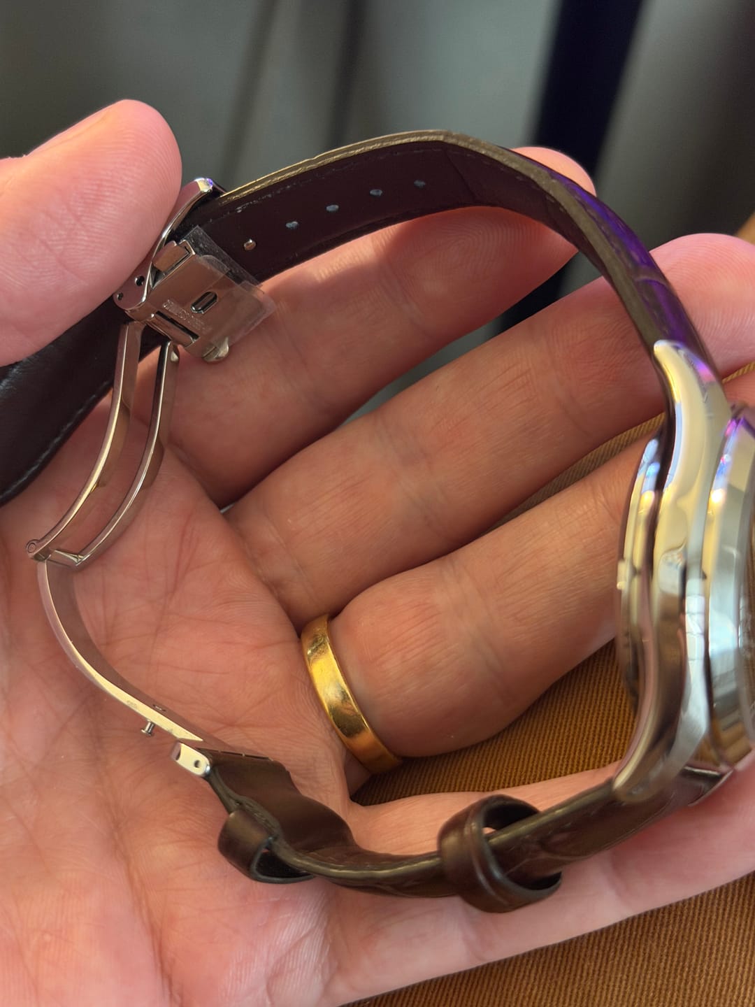 Customer photo review of Genuine Leather Calfskin Premium Watch Strap with Stainless Steel Deployant Butterfly Clasp