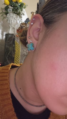 Customer photo review of Handmade Sterling Silver Kingman Turquoise Post Studs with Signed Nizhoni