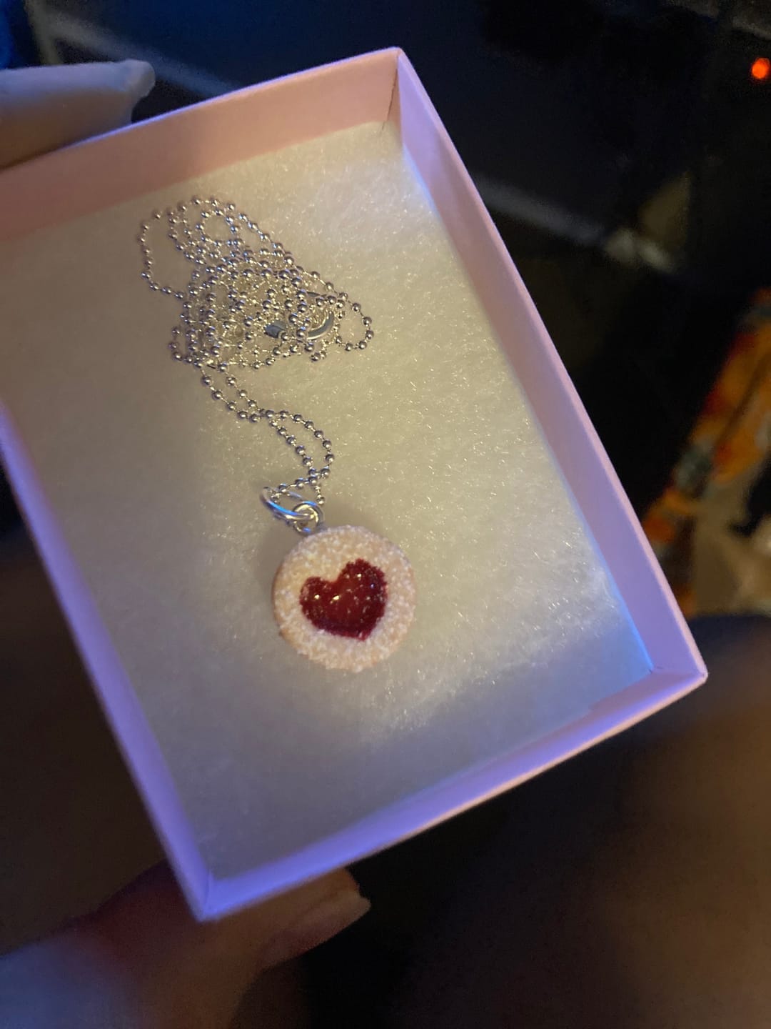 Customer photo review of Scented Shortcake Heart Cookie Necklace