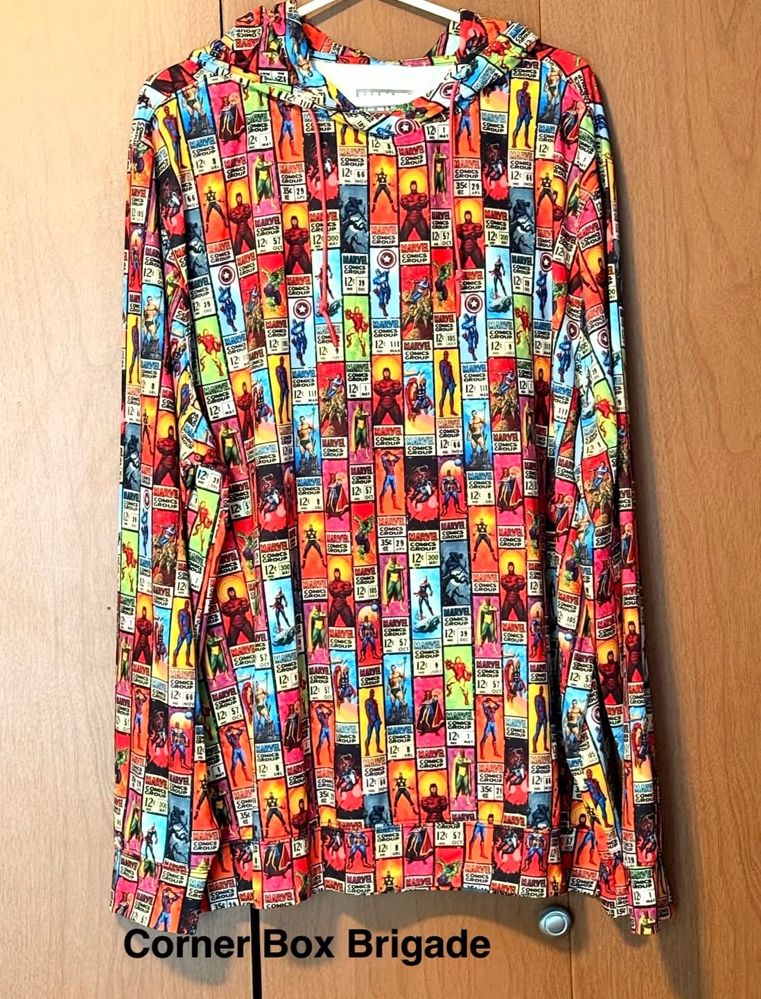 Customer photo review of Marvel "Corner Box Brigade" – Performance Hoodie