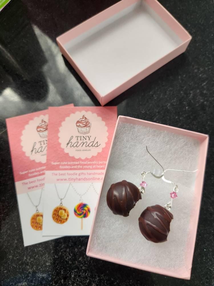 Customer photo review of Scented Cherry Chocolate Truffle Earrings