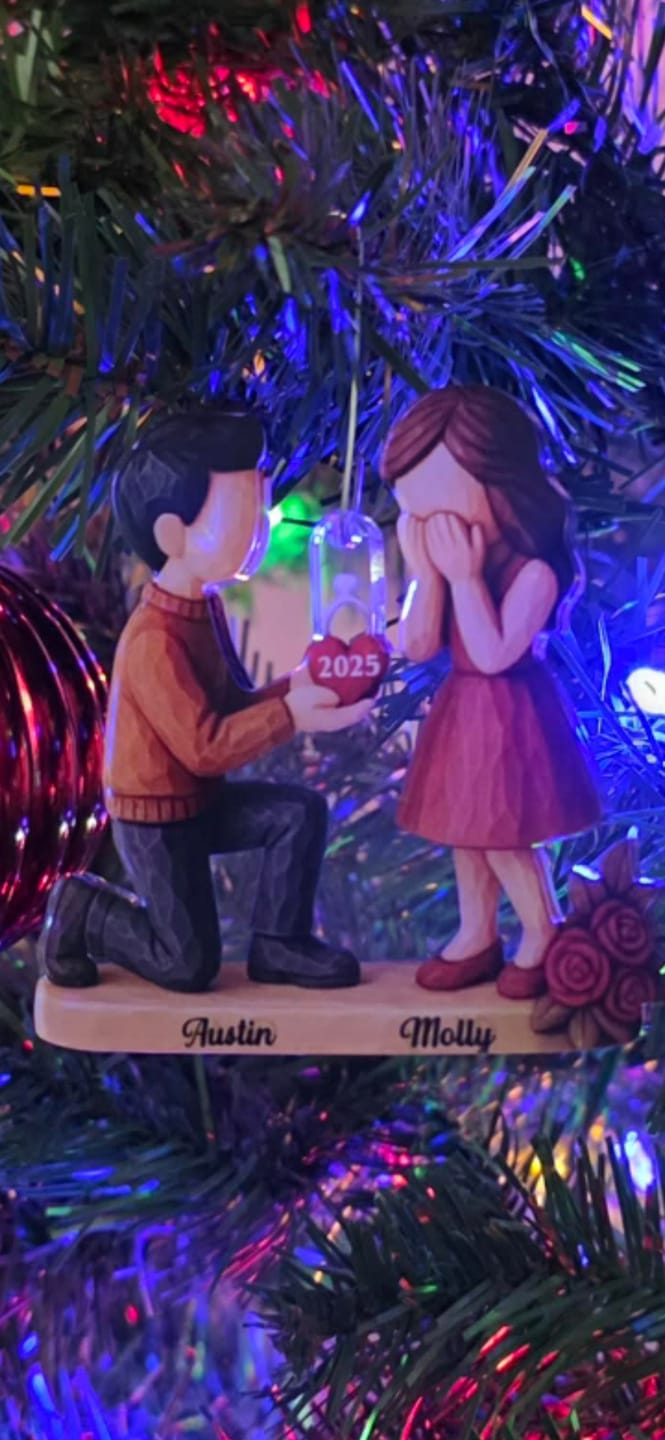 Customer photo review of Couple Marriage Proposal - Personalized Acrylic Ornament - Newly Engaged Gift, "She Said Yes!" Ornament, Just Engaged Gifts for Couples