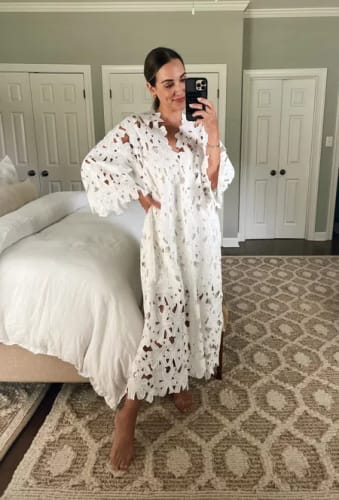 Customer photo review of I Belong Here Floral Eyelet Lace Cover Up Beach Midi Dress
