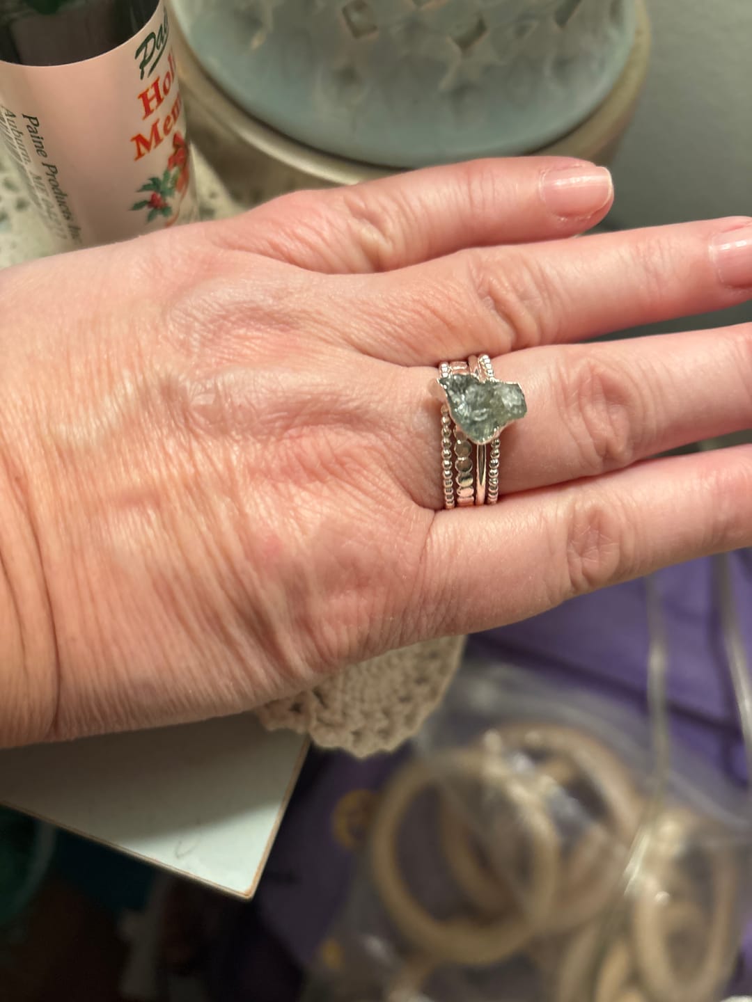 Customer photo review of Aquamarine Stacking Ring Set Sterling Silver