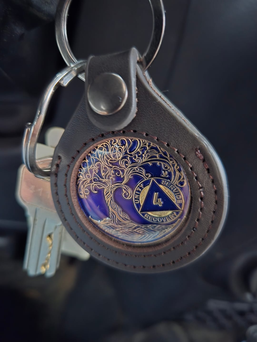 Customer photo review of 1 to 50 Year Sobriety Mint Twisted Tree of Life Gold Plated AA Recovery Medallion/Chip/Coin - Blue
