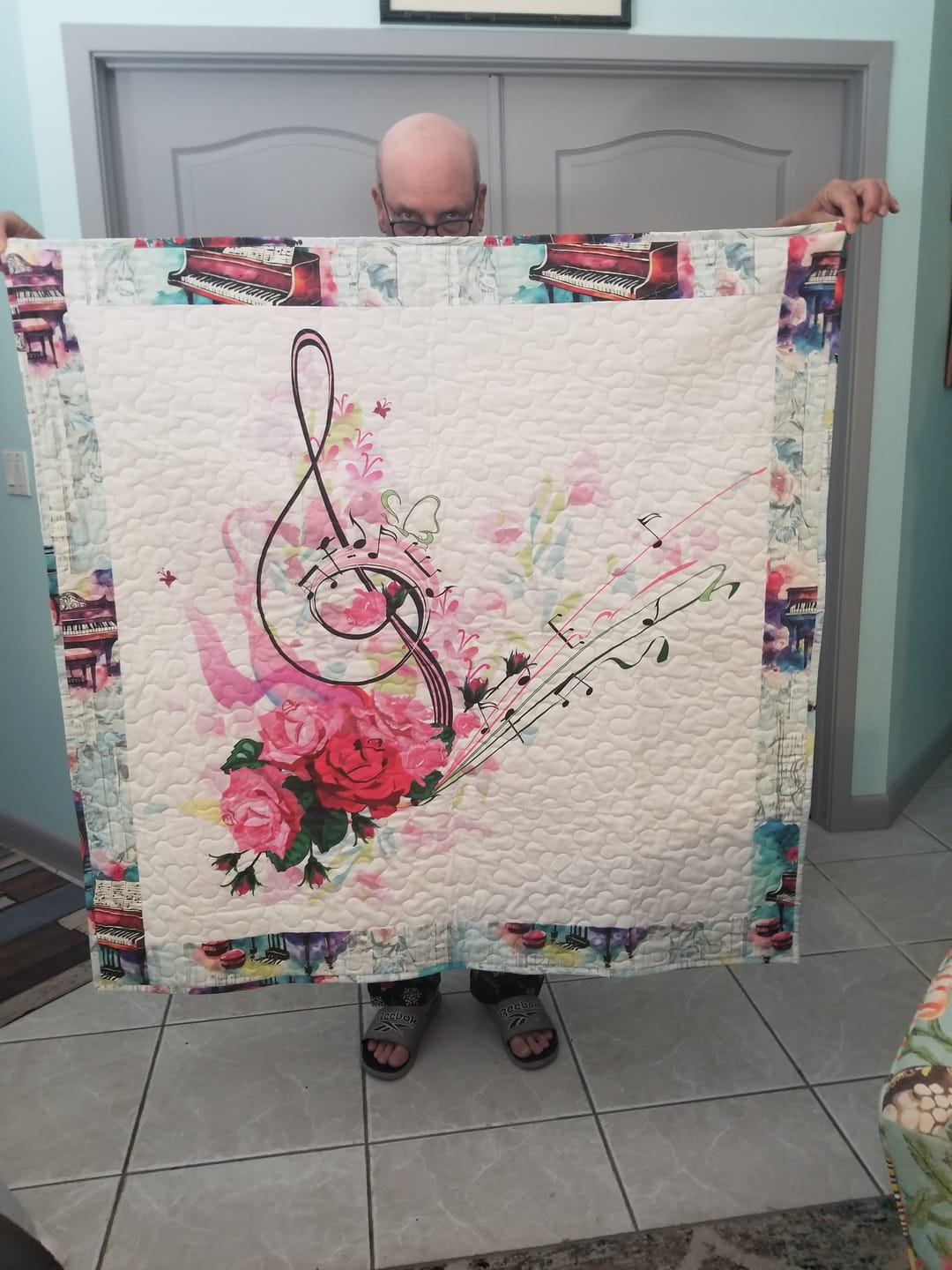 Customer photo review of Floral Treble Clef Fabric Panel