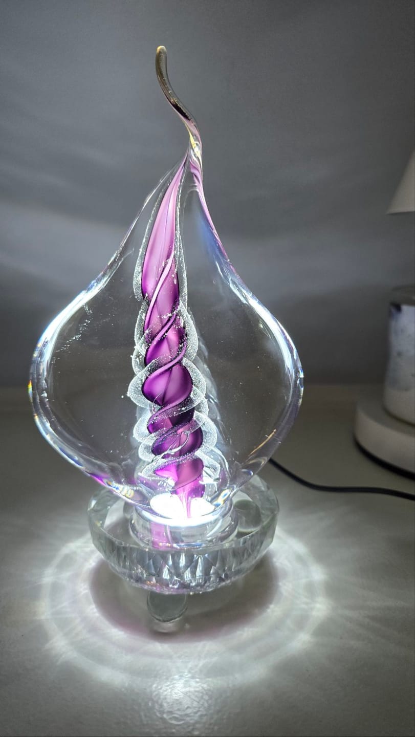 Customer photo review of Illuminated Memorial Glass Flame with Cremation Ashes