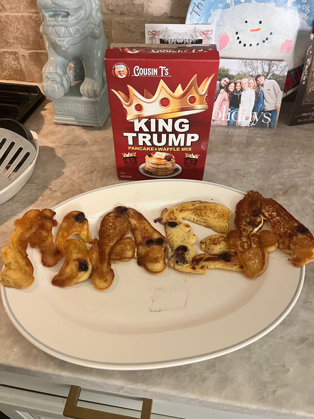 Customer photo review of Cousin T's Gourmet King Trump Pancake & Waffle Mix