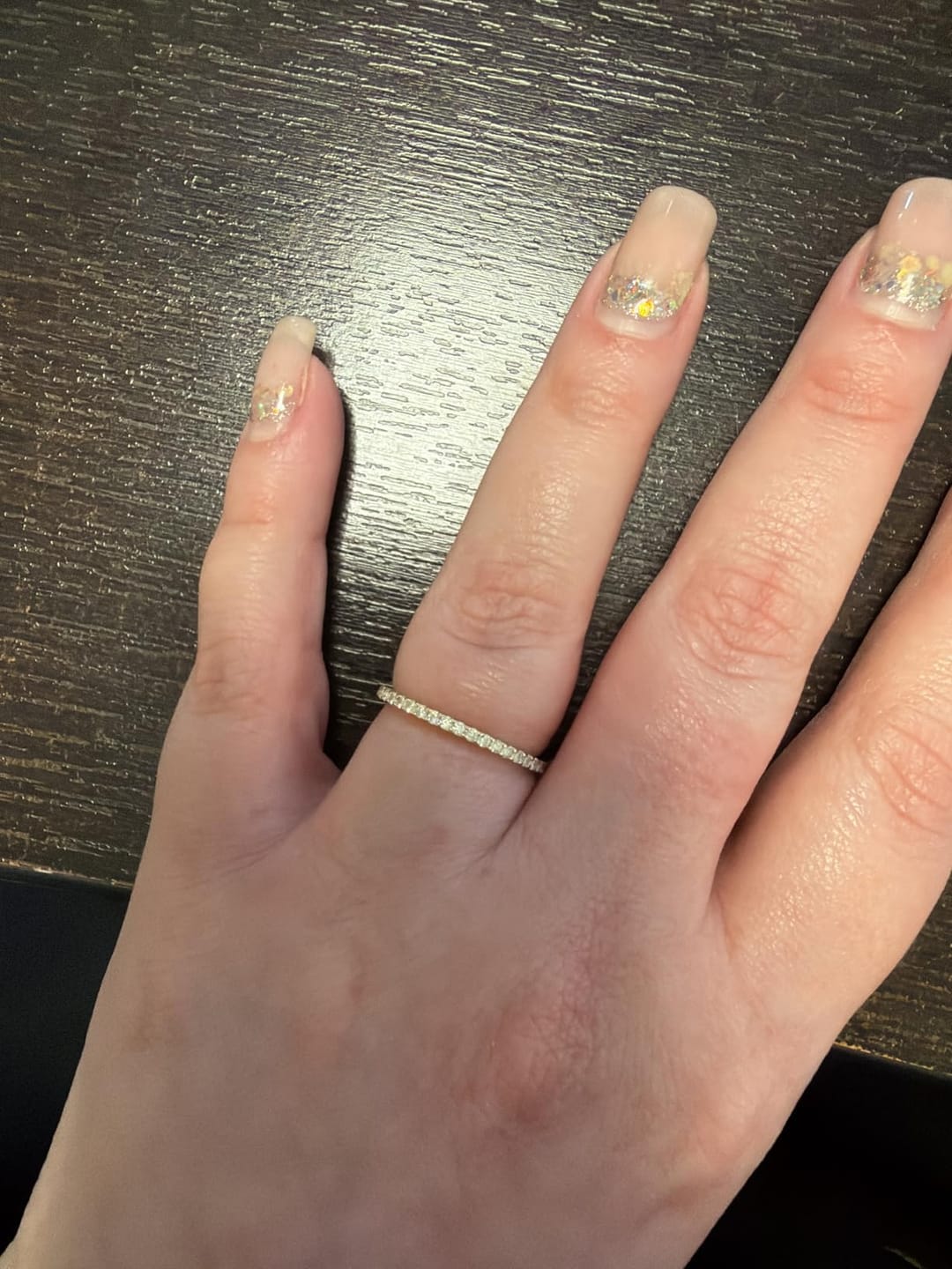 Customer photo review of Rodiffy Moissanite 0.5 Ct Yellow Gold  Full Eternity Thin Wedding Band For Women