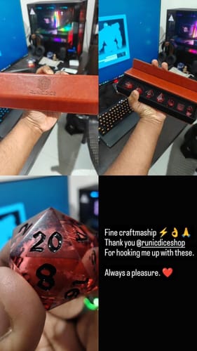 Customer photo review of Blood Red Glitter Liquid Core Handmade Resin DND Dice Set