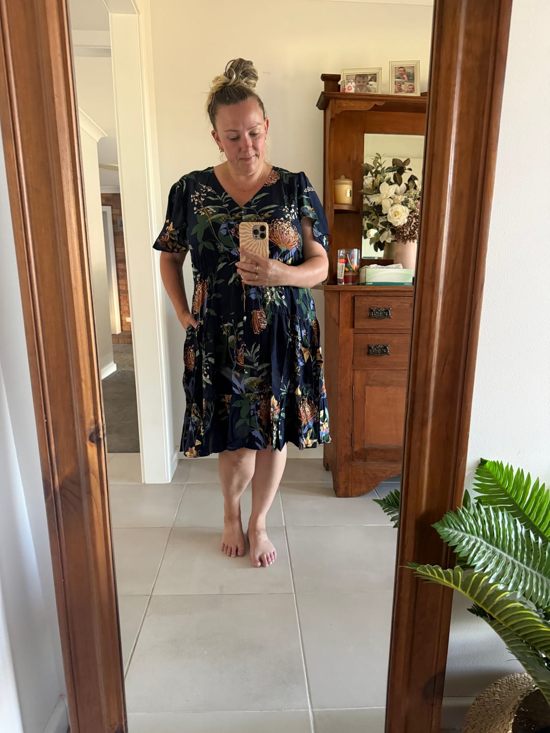 Customer photo review of Vallie Floral Dress in Navy