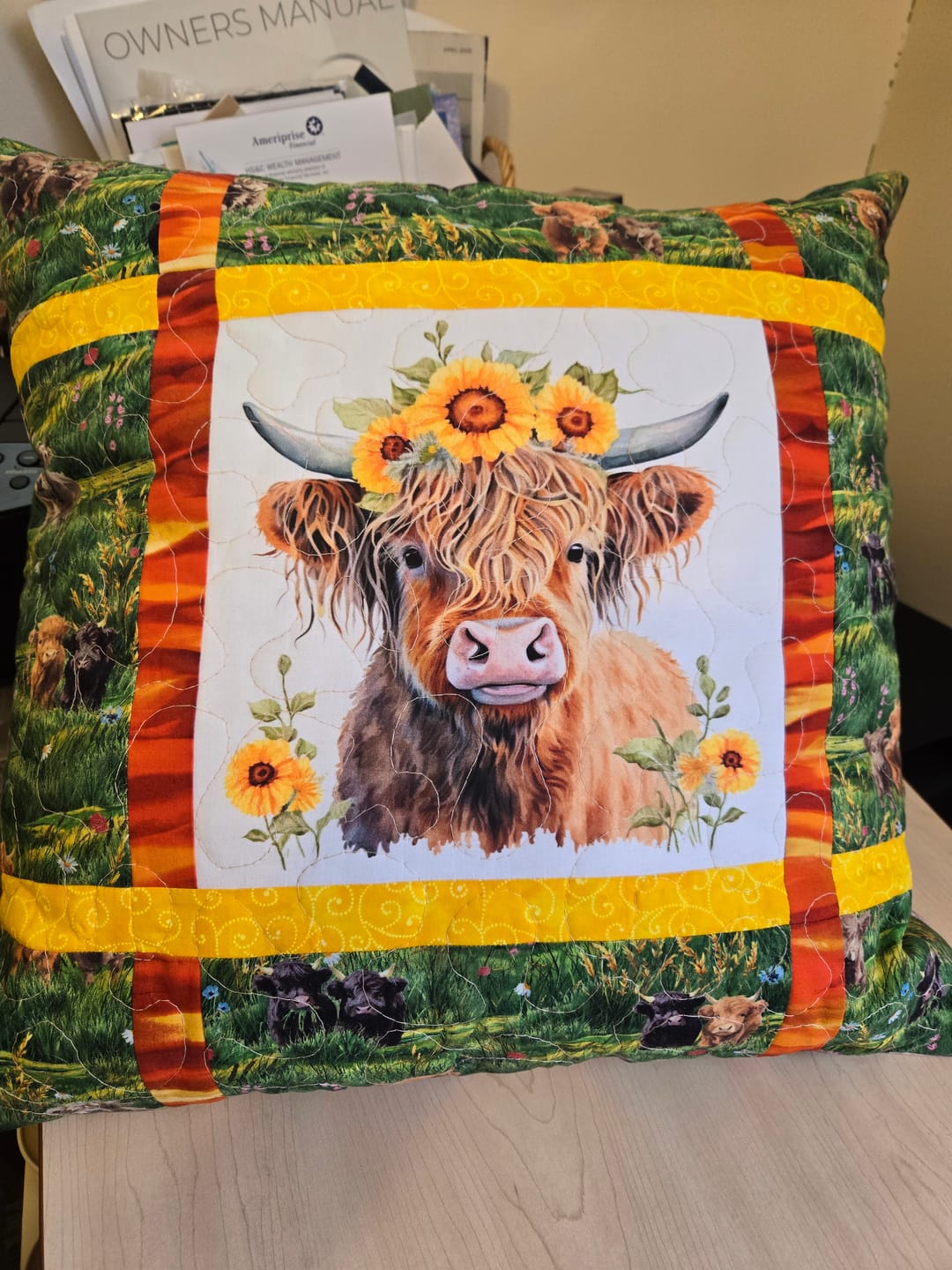 Customer photo review of Sunflowers & Highland Cows #4 Fabric Panel