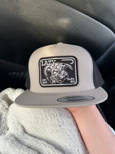 Customer photo review of Lazy J Ranch Silver Grey & Black Elevation Classic Five Panel Trucker Hat