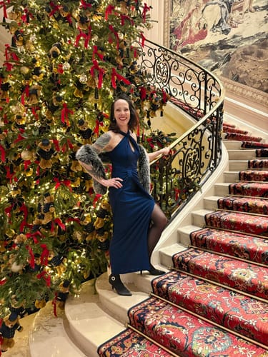 Customer photo review of Golden Era Gown and Glove Set in Midnight Blue Sparkle - Vixen by Micheline Pitt