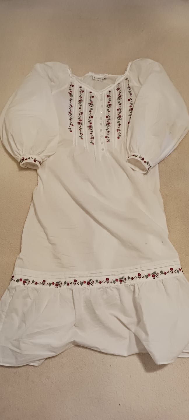Customer photo review of The "Noelle" Iconic White Embroidered Rosevine Cotton Lawn Nightgown