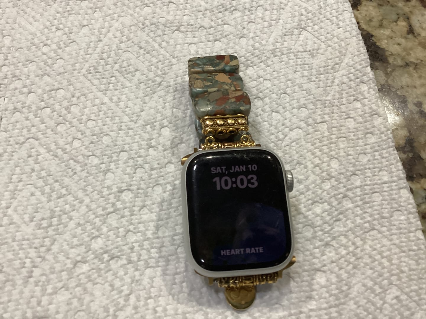 Customer photo review of Earth Tibetan Jasper Stretch Apple Watch Strap