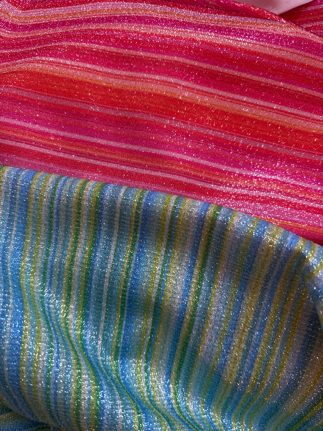 Customer photo review of Striped Lurex Fabric – Blue & Green Sparkle Material