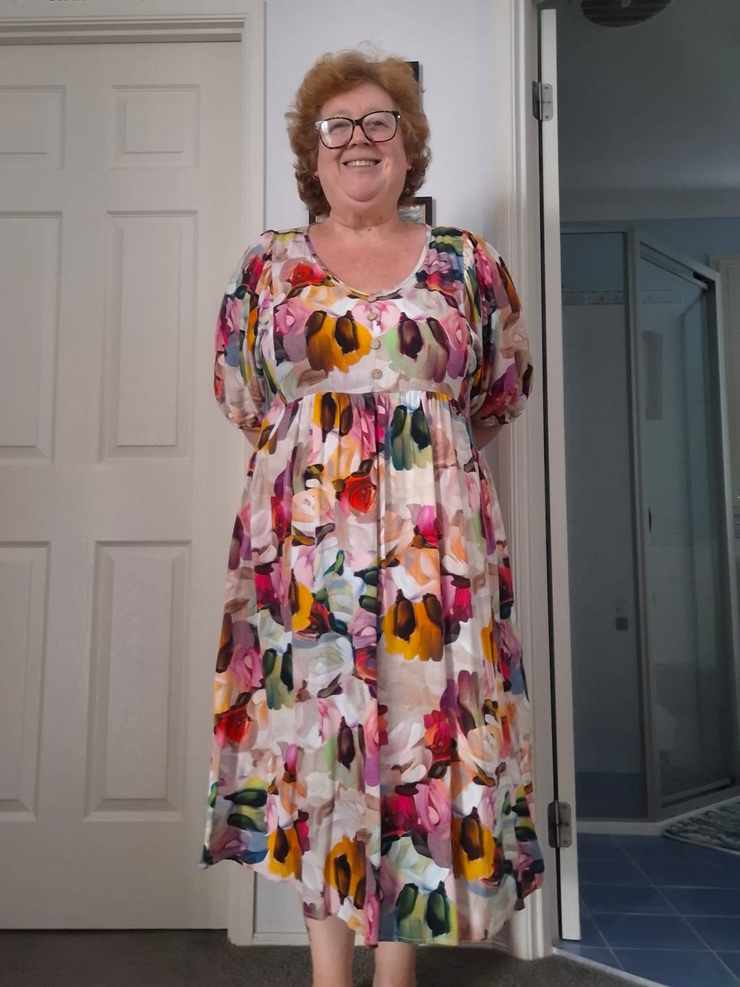 Customer photo review of Simona Midi Dress in Pink Multi