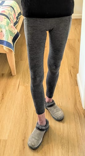 Customer showing the snug, full-length fit of the Piper Pocket Leggings in Cinder Melange.