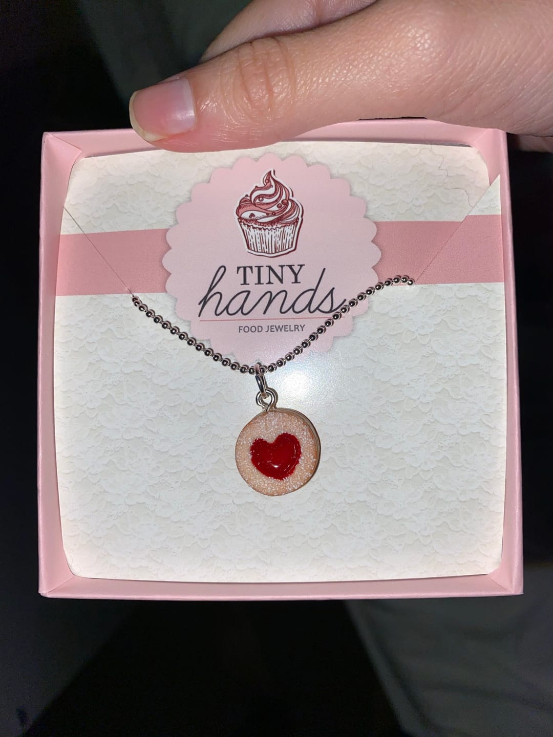 Customer photo review of Scented Shortcake Heart Cookie Necklace