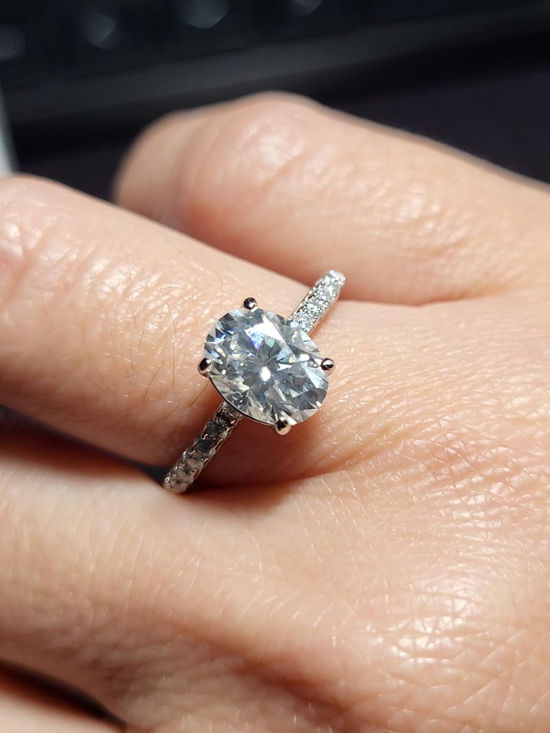 Customer photo review of S925 Moissanite 2.0 Ct~5.5 Ct Pavé Oval Cut Engagement Rings For Women