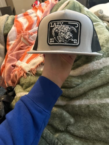 Customer photo review of Lazy J Ranch Silver Grey & Black Elevation Classic Five Panel Trucker Hat