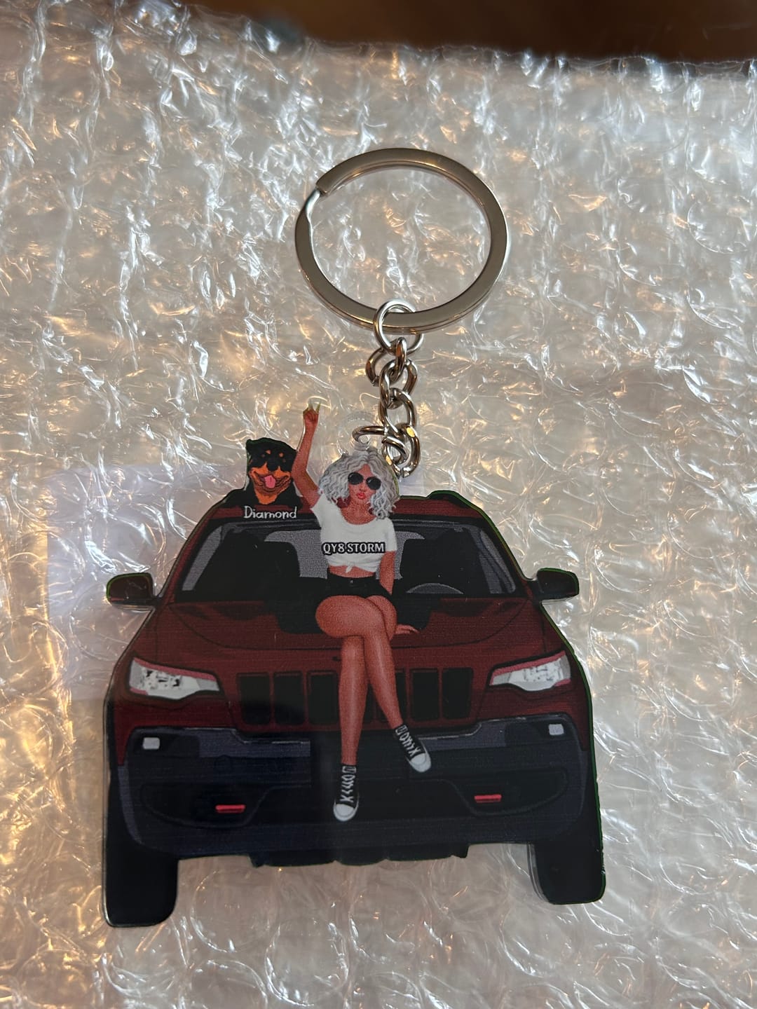 Customer photo review of Personalized A Girl With Off-Road Car And Dog Keychain Gift For Journey Girls