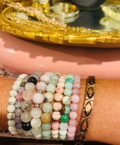 Customer photo review of KUNZITE & MOONSTONE mother’s bracelet- mothers intuition, new mom, soothes emotional instability