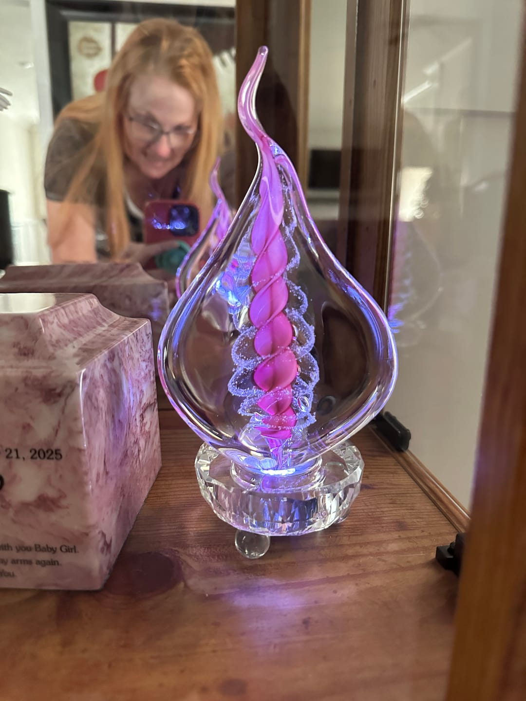 Customer photo review of Memorial Glass Flame with Cremation Ashes
