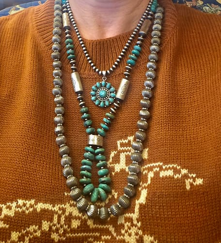 Customer photo review of Sterling Silver Southwestern Style Turquoise Disk Beads & Sterling Beads 20" Necklace For Women #1