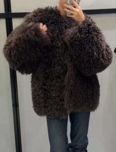 Customer photo review of Gwen Fluffy Lapel Coat