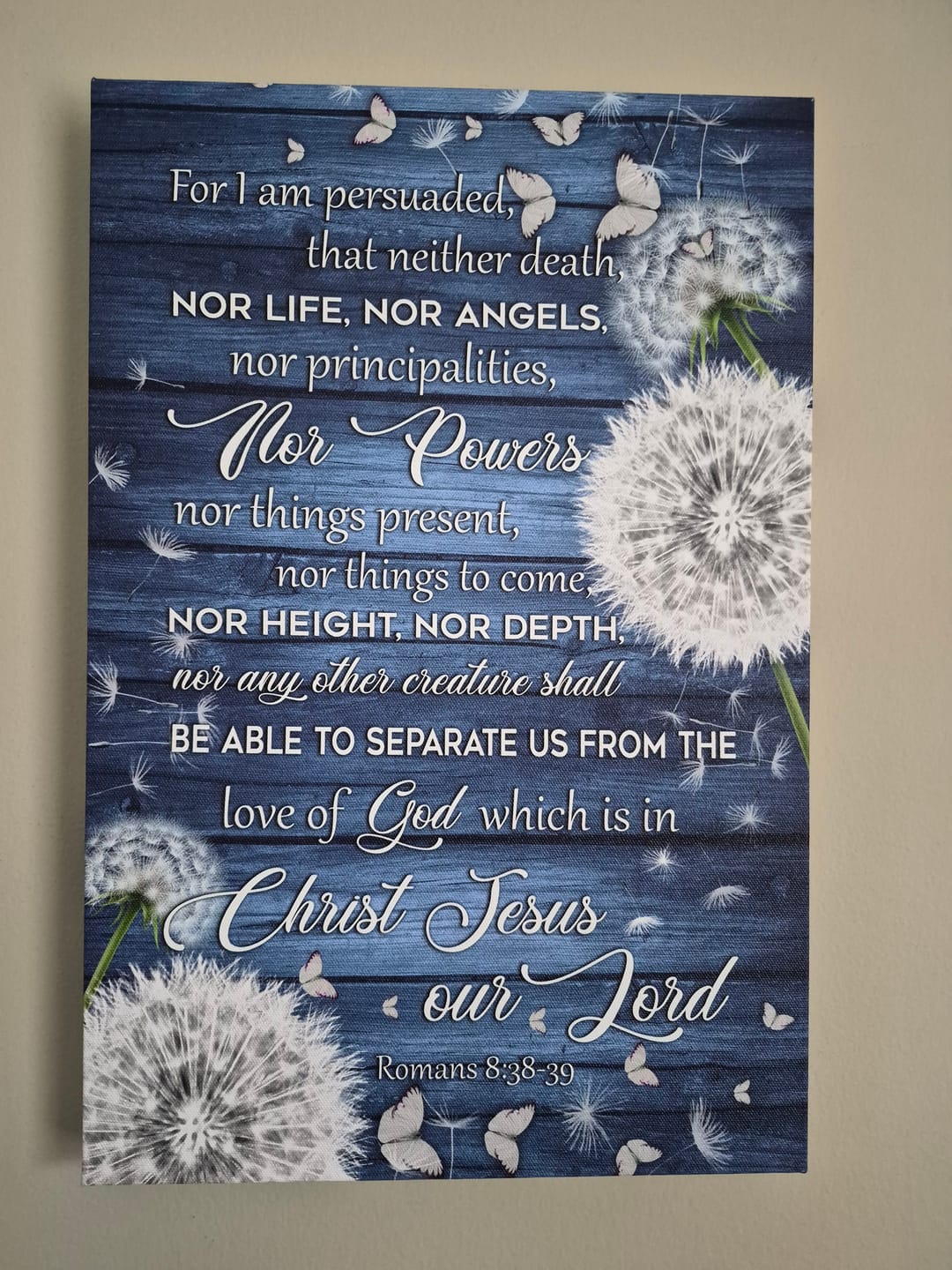Customer photo review of Bible Verse Wall Art: Romans 8:38-39 For I Am Persuaded, That Neither Death Canvas Print