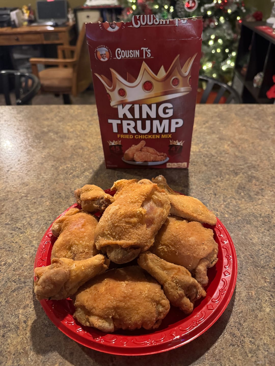 Customer photo review of Cousin T's Gourmet King Trump Fried Chicken Mix