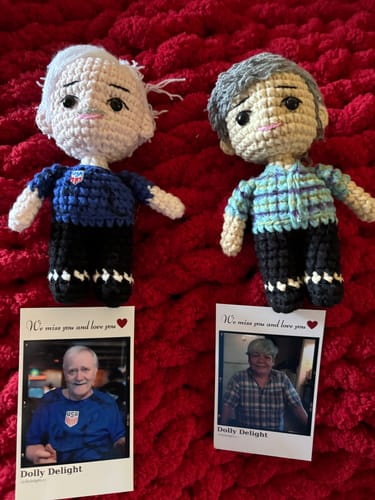 Customer photo review of Dolly® Personalized Crochet Doll with Photo Card