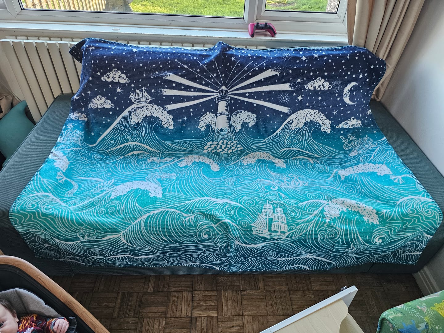 Customer photo review of The Lighthouse ‘Sailors Song’ Brushed Cotton Blanket