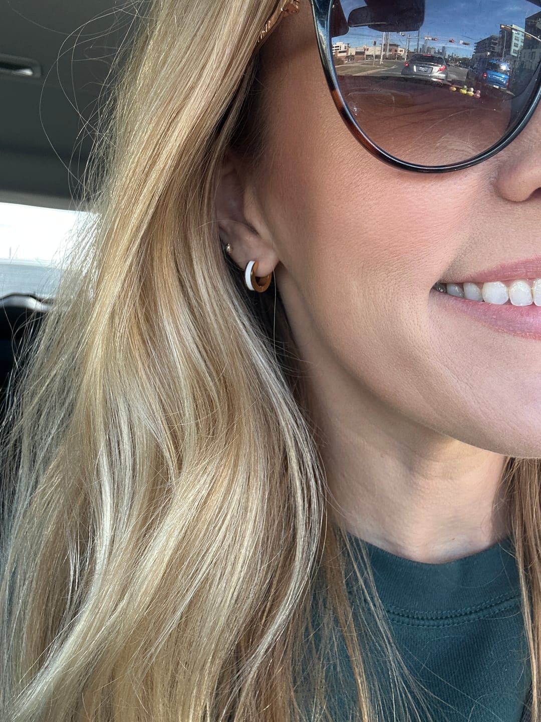 Customer photo review of Leigh White Hoop Earrings